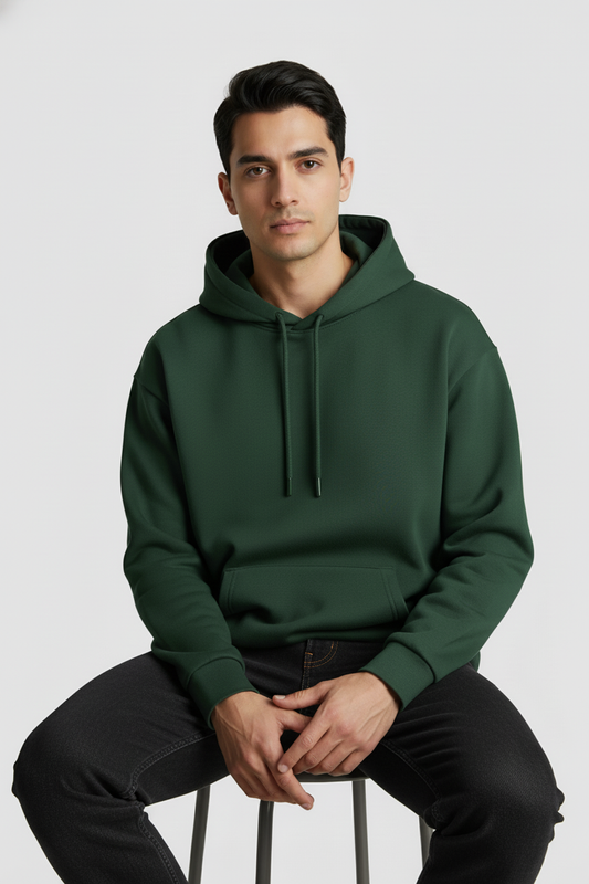 Men Regular Fit Hoodie Bottle Green